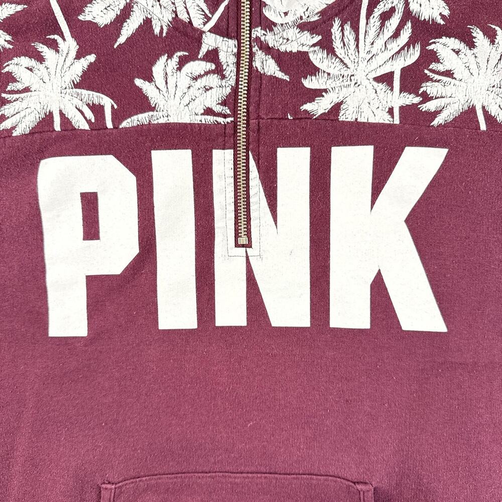 PINK Palm Tree Logo 1/4 Quarter Zip Sweatshirt Maroon/Burgundy Size Medium - Picture 4 of 7